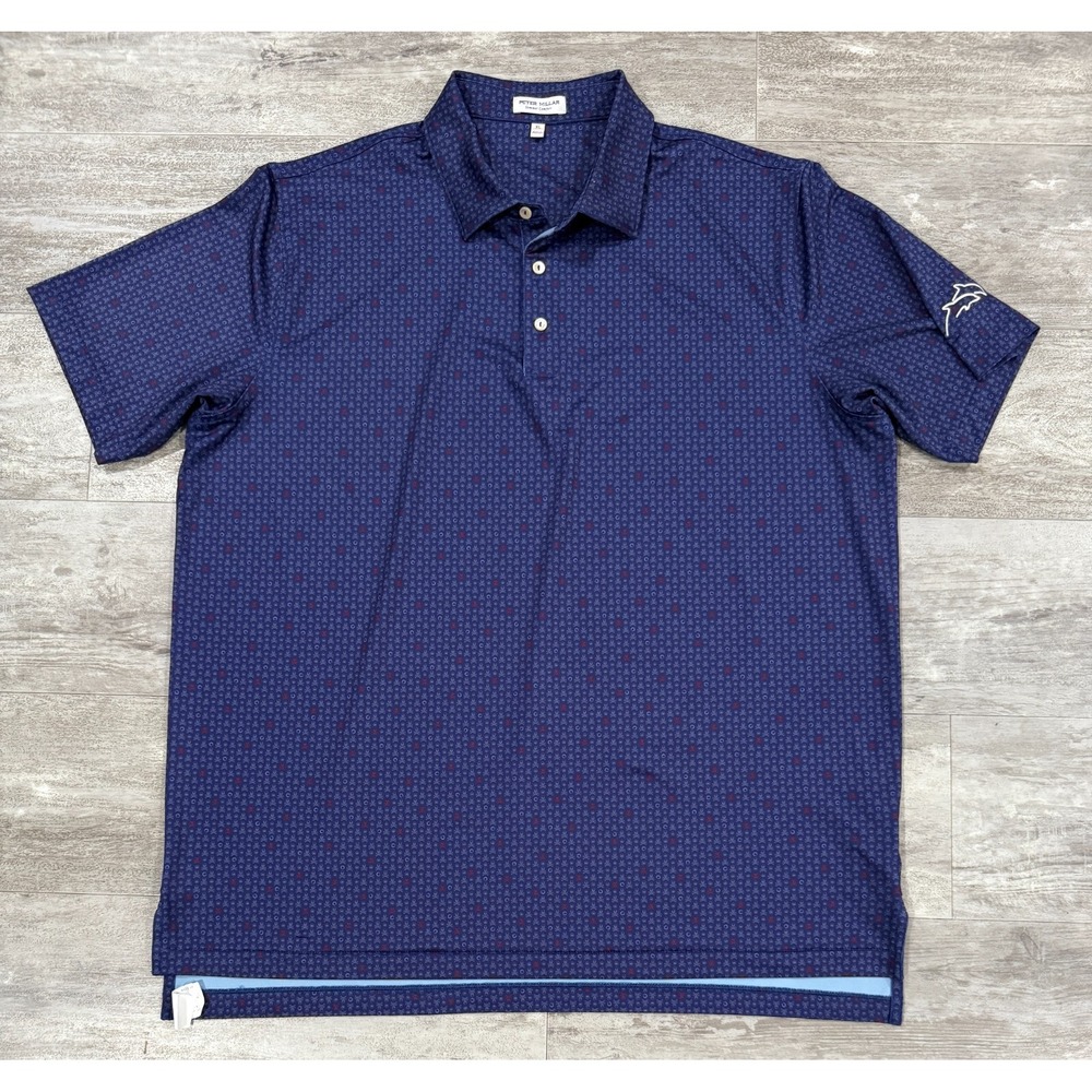 Peter Millar Summer Comfort Skull & Crossbones Dolphins Navy Polo Shirt Mens XL